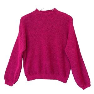 LINEAMAGLIA Womens L Italian Wool Blend Mock Neck Magenta‎ Sweater Anthropologie